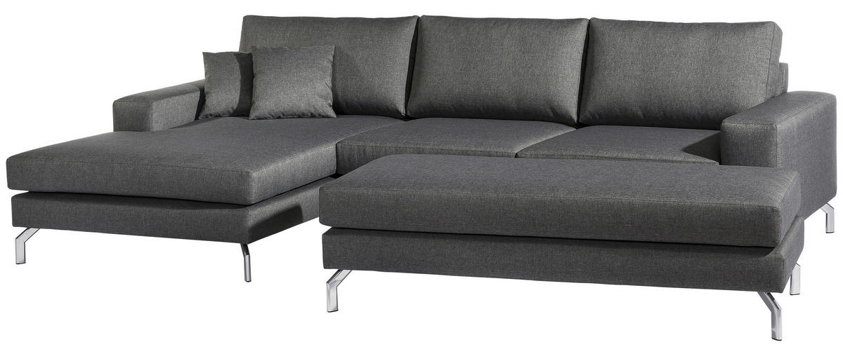 ECKSOFA Anthrazit Flachgewebe  - Anthrazit/Silberfarben, Design, Textil/Metall (175/294cm) - Max Winzer