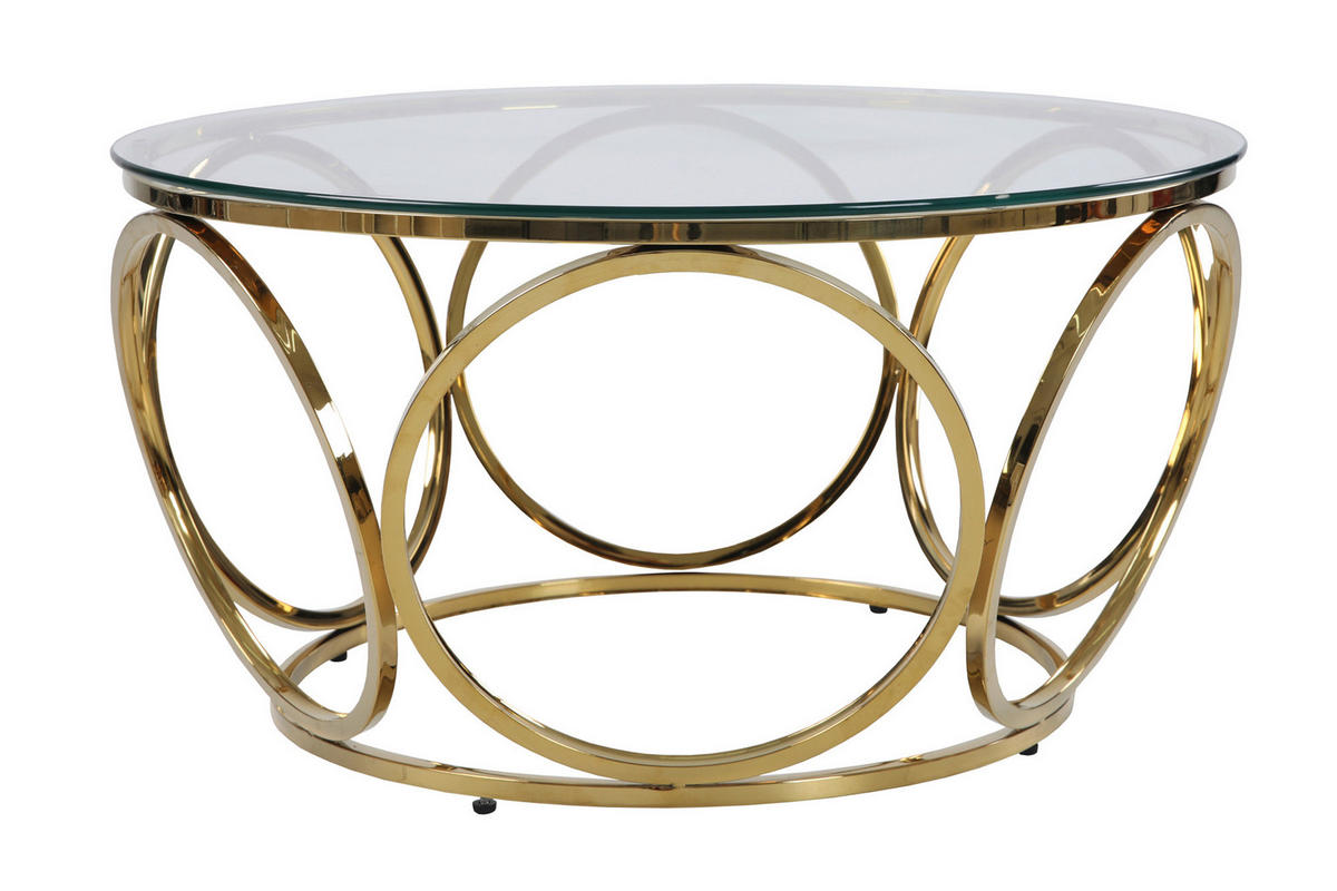 COUCHTISCH Sicherheitsglas, Klarglas 80/80/40 cm rund Klar, Goldfarben  - Klar/Goldfarben, Design, Glas/Metall (80/80/40cm) - Livetastic
