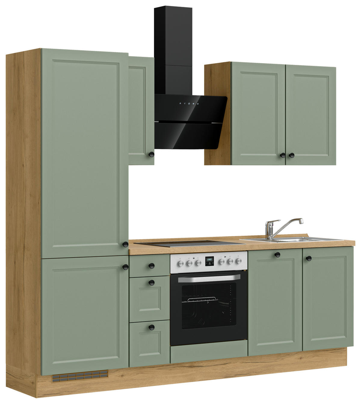 KÜCHENLEERBLOCK 240 cm   in Grün, Eichefarben  - Eichefarben/Schwarz, MODERN, Holzwerkstoff/Metall (240cm) - Nobilia