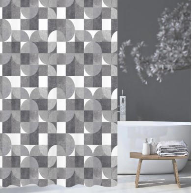 DUSCHDRAPERI 180/200 cm  - vit/grå, Design, textil (180/200cm)
