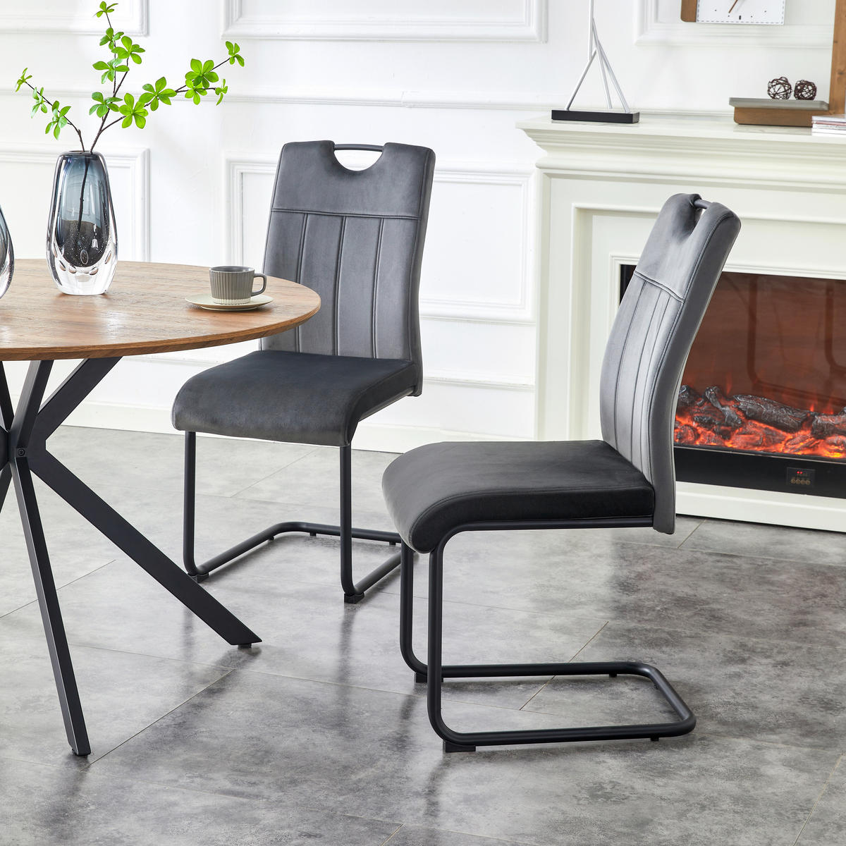 SCHWINGSTUHL-SET 2 Stück  in Webstoff  - Anthrazit/Schwarz, MODERN, Textil/Metall (43/98/61cm) - MID.YOU