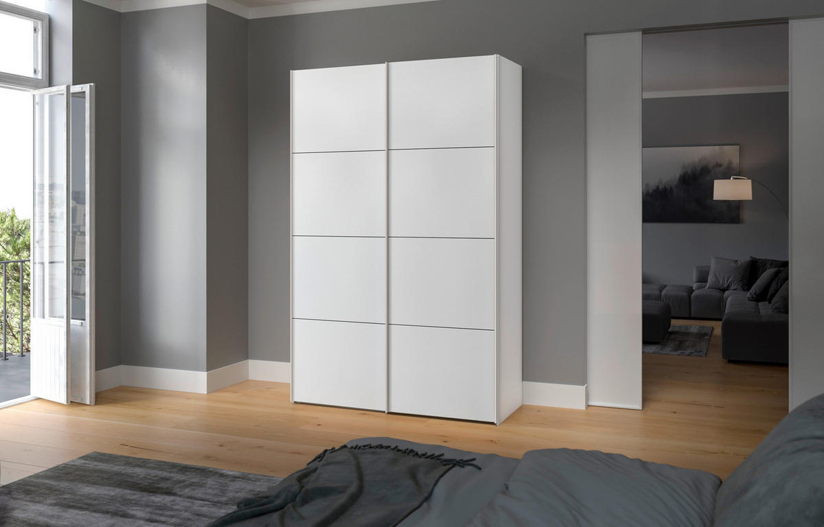 SCHWEBETÜRENSCHRANK  in Weiß  - Edelstahlfarben/Weiß, Design, Holzwerkstoff (152/236/65cm) - Boxxx