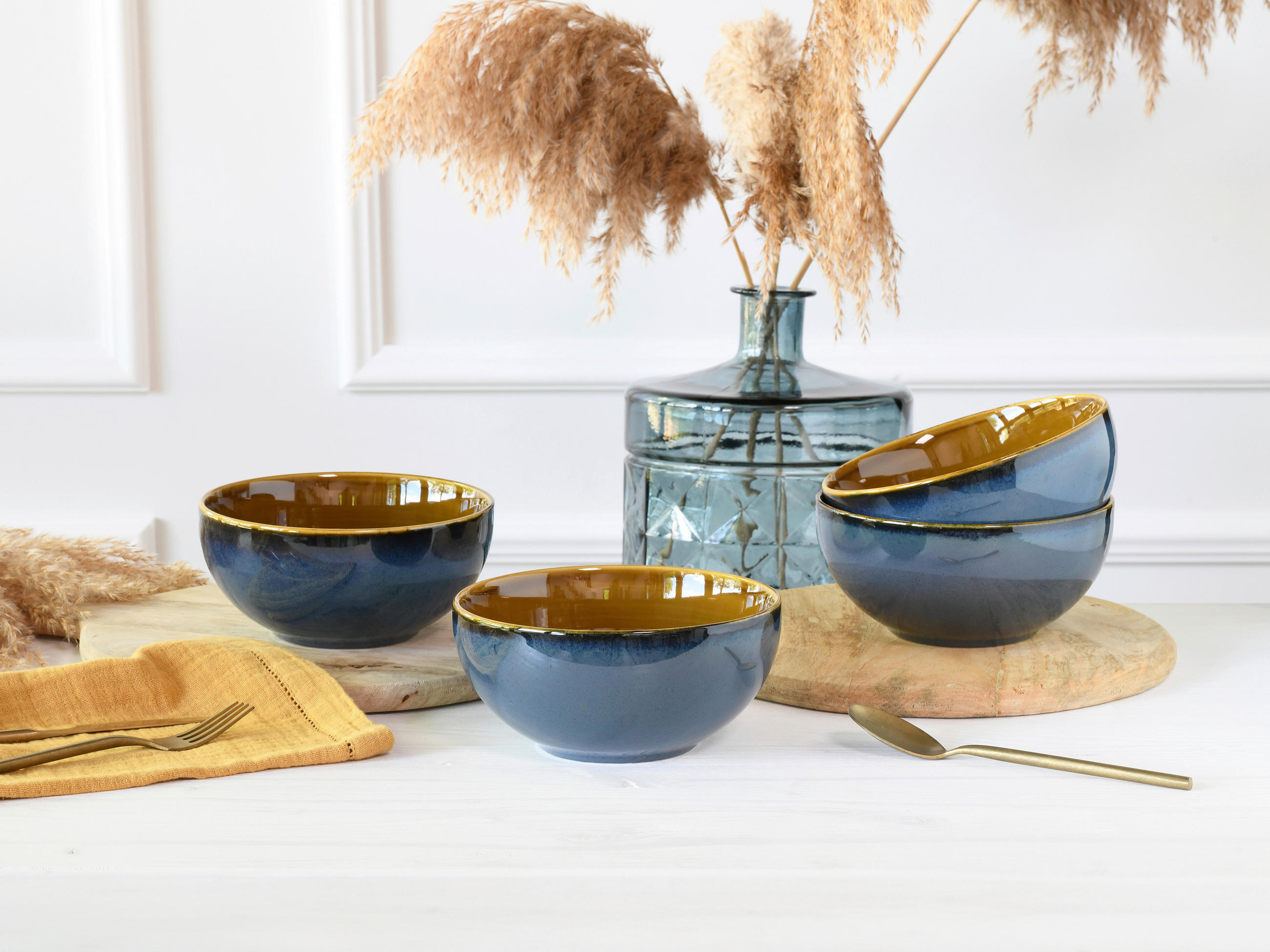SKÅLSET 4 delar Mallorca   - brun/blå, Basics, keramik - Creatable