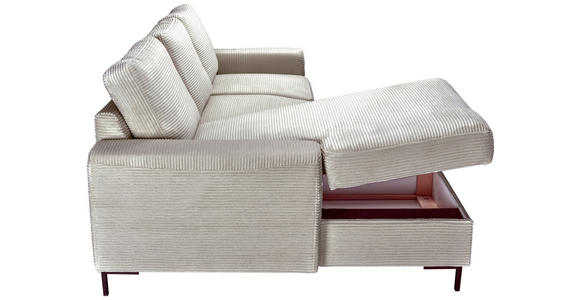 ECKSOFA Naturfarben Cord Rückenkissen, Bettkasten, Schlaffunktion, Rücken echt, Liegefläche im Originalstoff  - Schwarz/Naturfarben, KONVENTIONELL, Textil/Metall (150/240cm) - Carryhome