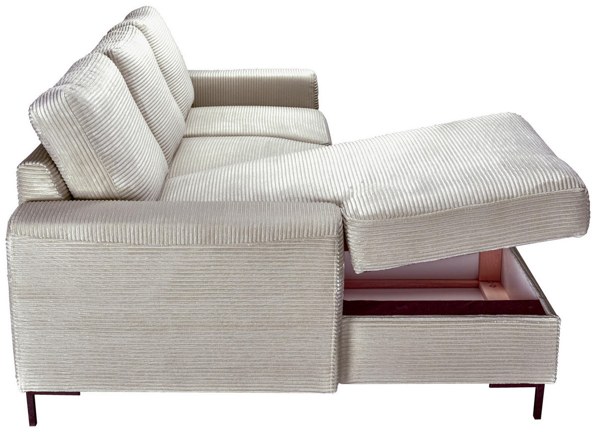 ECKSOFA Naturfarben Cord Rückenkissen, Bettkasten, Schlaffunktion, Rücken echt, Liegefläche im Originalstoff  - Schwarz/Naturfarben, KONVENTIONELL, Textil/Metall (150/240cm) - Carryhome