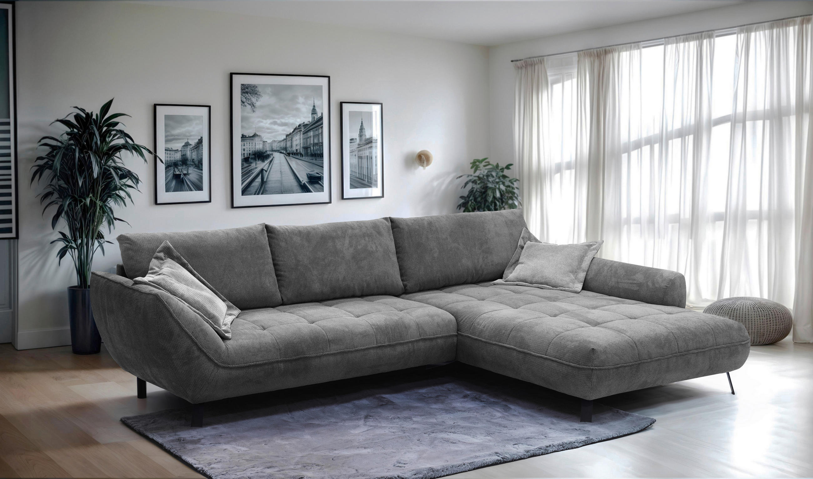 ECKSOFA BIARRITZ Anthrazit Struktur  - Anthrazit/Silberfarben, Design, Textil/Metall (324/205cm) - Livetastic