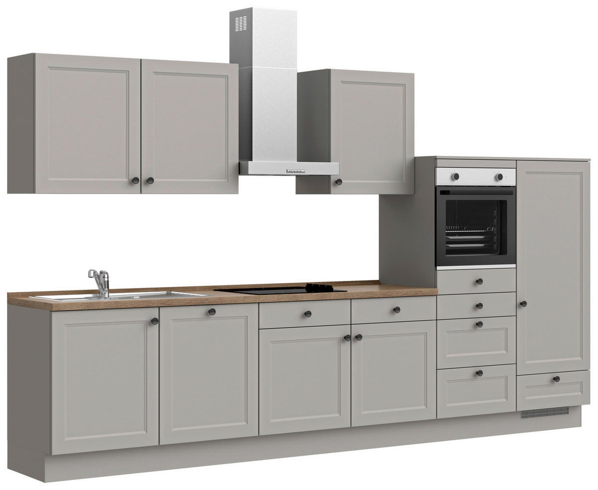 KÜCHENBLOCK 360 cm   in Grau, Eiche dunkel  - Eiche dunkel/Schwarz, MODERN, Holzwerkstoff/Metall (360cm) - Nobilia
