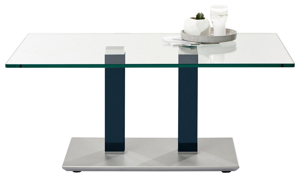COUCHTISCH in Metall, Glas 110/70/46-65 cm  - Blau/Edelstahlfarben, Design, Glas/Kunststoff (110/70/46-65cm)