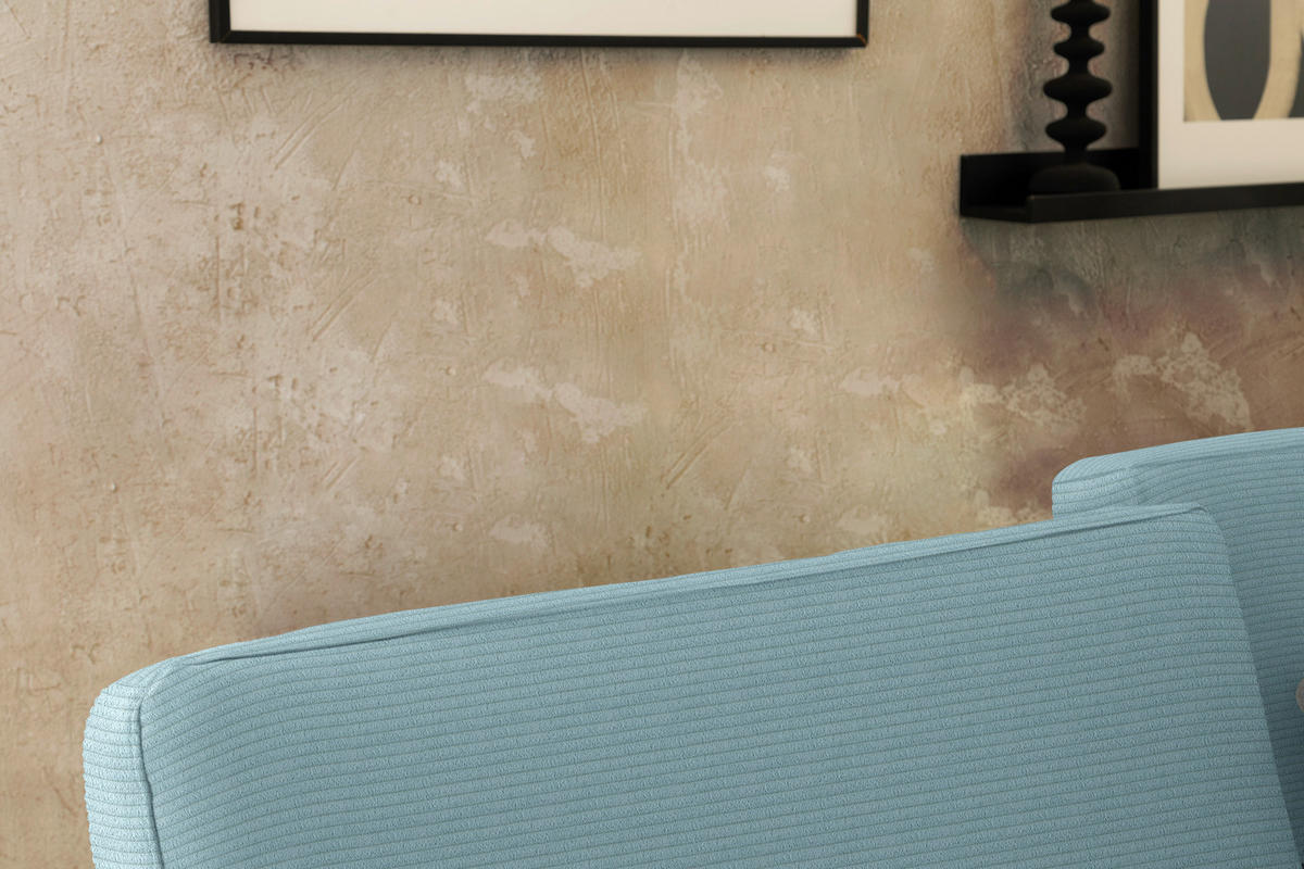 ECKSOFA Cord Hellblau  - Schwarz/Hellblau, Design, Textil/Metall (298/185cm) - Pure Home Lifestyle