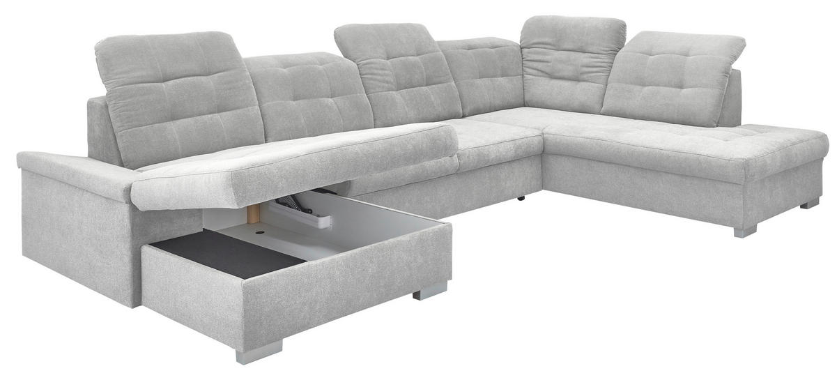 WOHNLANDSCHAFT Silberfarben Mikrofaser  - Chromfarben/Silberfarben, Design, Kunststoff/Textil (169/330/212cm) - Livetastic