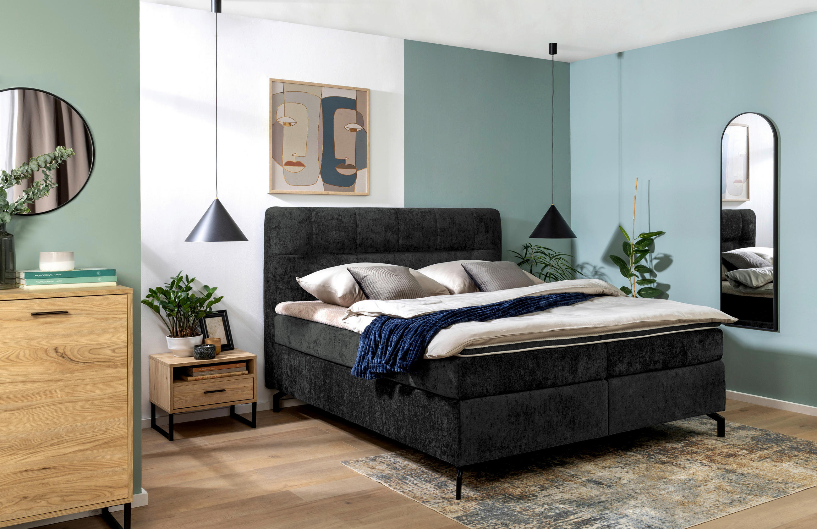 BOXSPRINGBETT 160/200 cm  in Schwarz  - Schwarz, Design, Textil/Metall (160/200cm) - Esposa