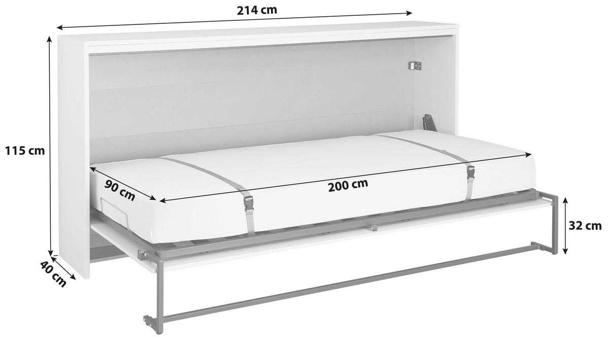 SCHRANKBETT 90/200 cm Weiss, Dunkelgrau  - Weiss/Dunkelgrau, Design, Holz/Holzwerkstoff (90/200cm) - Rauch Möbel