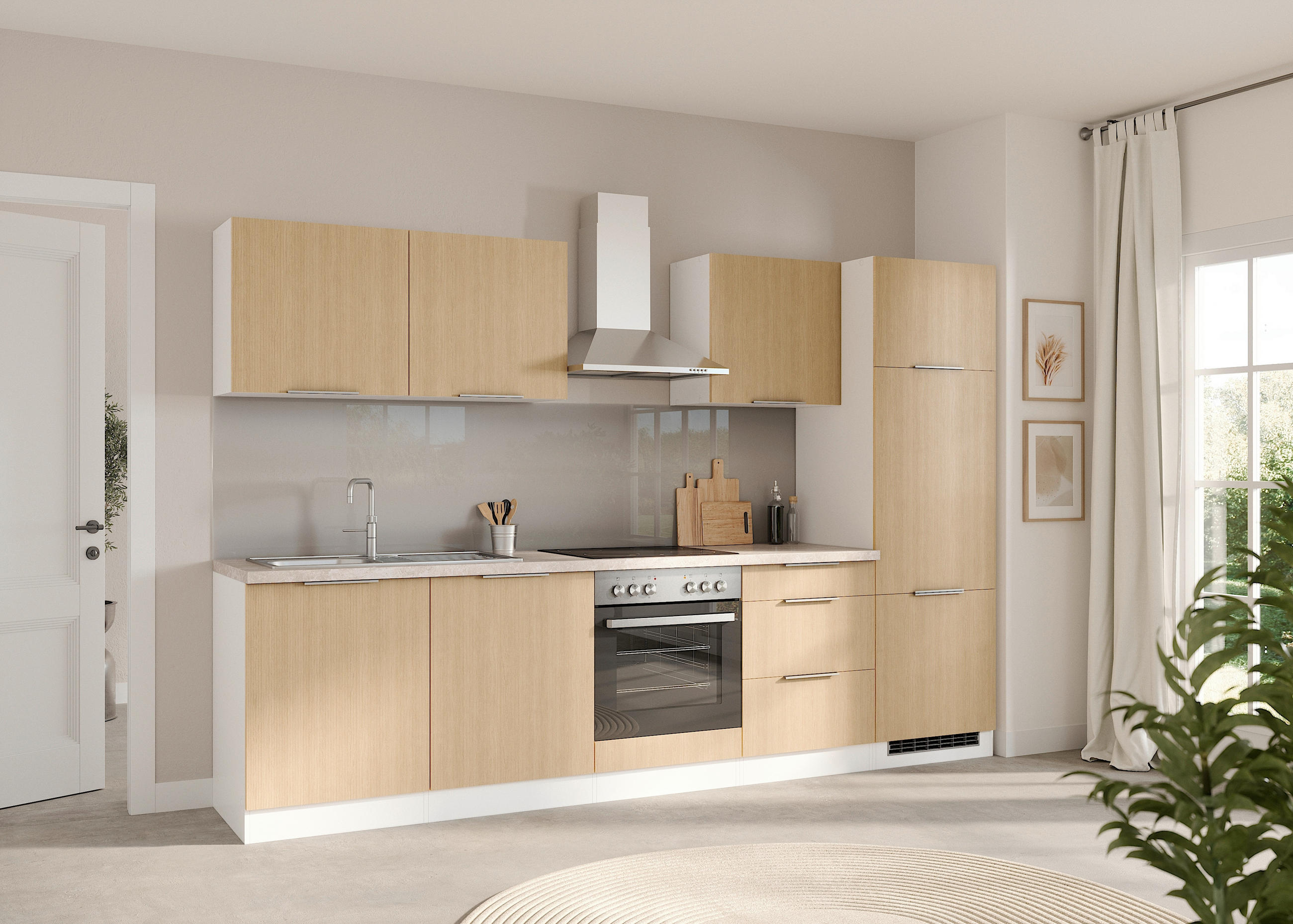 KÜCHENLEERBLOCK 300 cm   in Weiss, Eichefarben  - Weiss/Eichefarben, Lifestyle, Holzwerkstoff/Metall (300cm) - Held