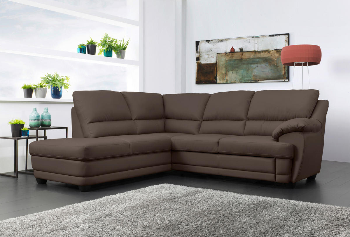ECKSOFA in Lederlook Braun  - Braun, Design, Kunststoff/Textil (225/245cm) - Livetastic