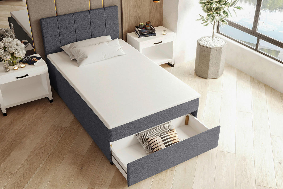 BOXBETT 120/200 cm,  in Blau, Matratze, Topper, Bettschublade, H3 = fest  - Blau/Schwarz, KONVENTIONELL, Kunststoff/Textil (120/200cm) - Boxxx