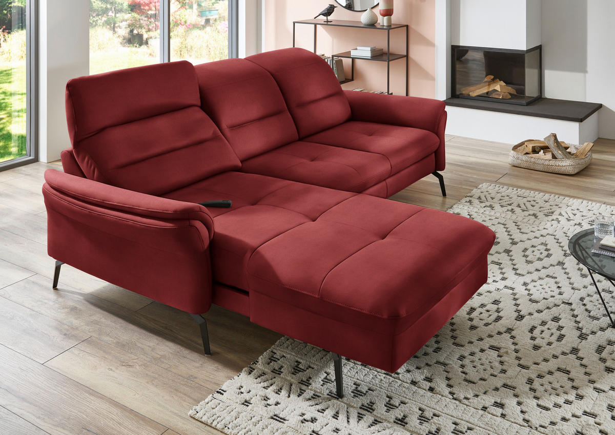 ECKSOFA in Flachgewebe Rot  - Rot/Schwarz, Konventionell, Textil/Metall (181/260cm) - Beldomo Speed