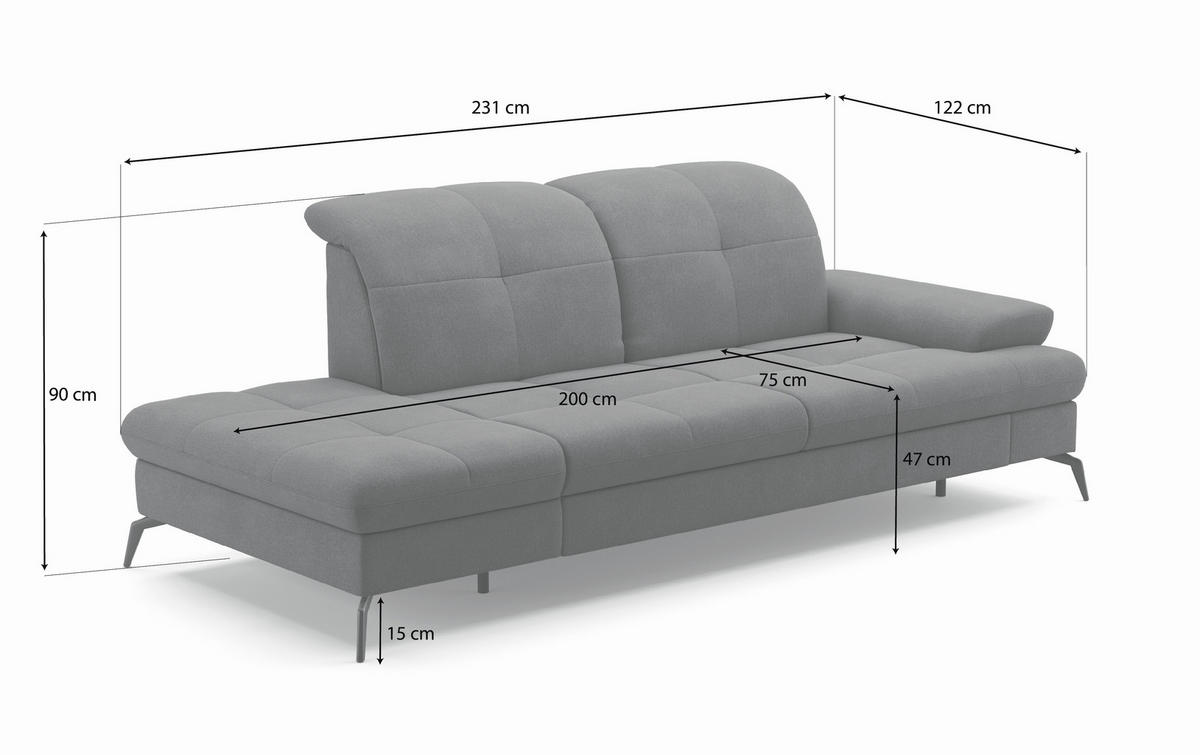 RÉCAMIERE Schlammfarben Flachgewebe  - Schlammfarben/Schwarz, KONVENTIONELL, Textil/Metall (231/90/122cm) - Sit & More