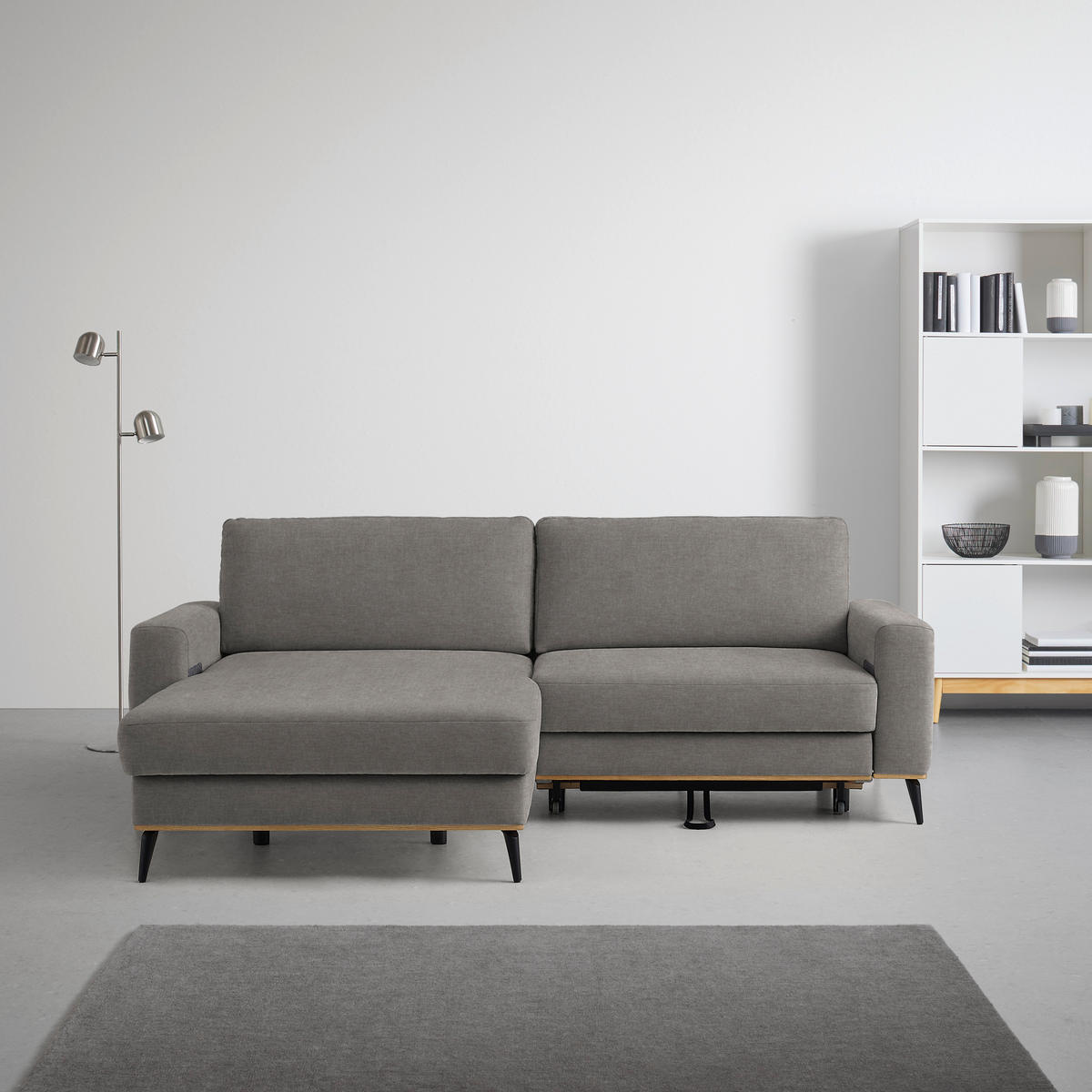 ECKSOFA in Chenille Taupe  - Taupe/Schwarz, Konventionell, Holz/Textil (167/234cm) - MID.YOU
