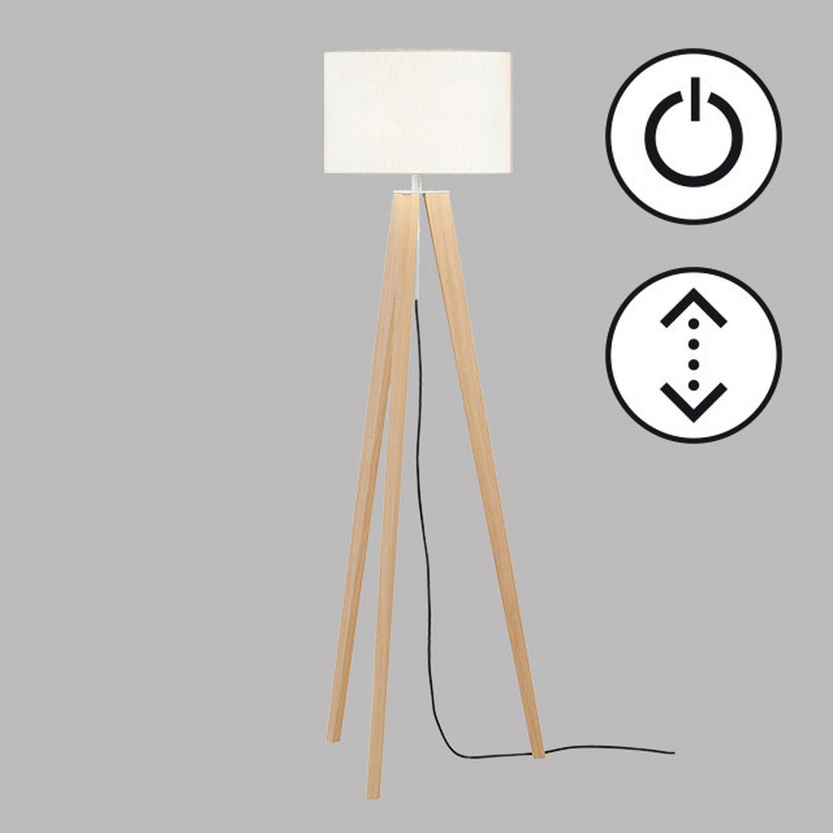 STOJACÍ LAMPA, 54/140-164 cm  - bílá/barvy niklu, Natur, kov/dřevo (54/140-164cm) - Fischer & Honsel