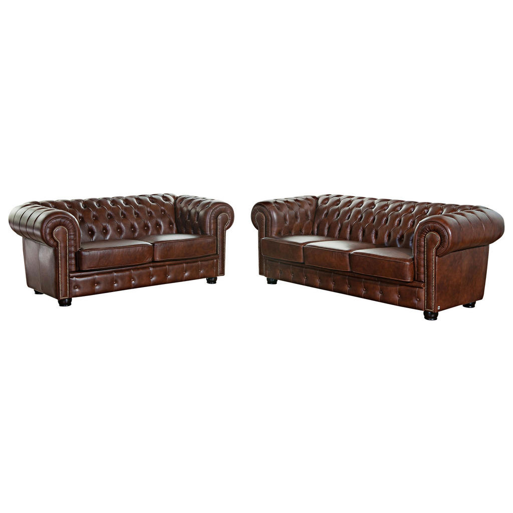 Thumbnail - Max Winzer Sitzgarnitur, Braun, Leder, 3-teilig, Echtleder, Rindleder, Goldenes M, Made in Europe, Wohnzimmer, Sofas & C...