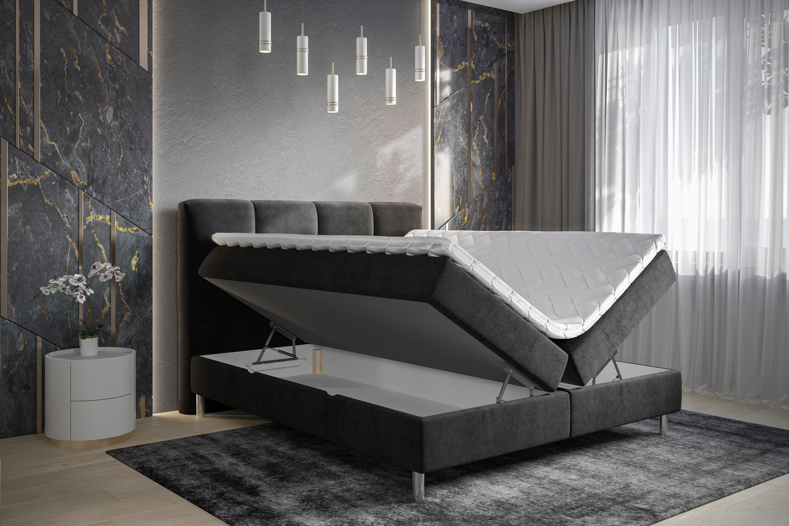 BOXBETT 140/200 cm  in Anthrazit  - Chromfarben/Anthrazit, Design, Holz/Holzwerkstoff (140/200cm) - Esposa
