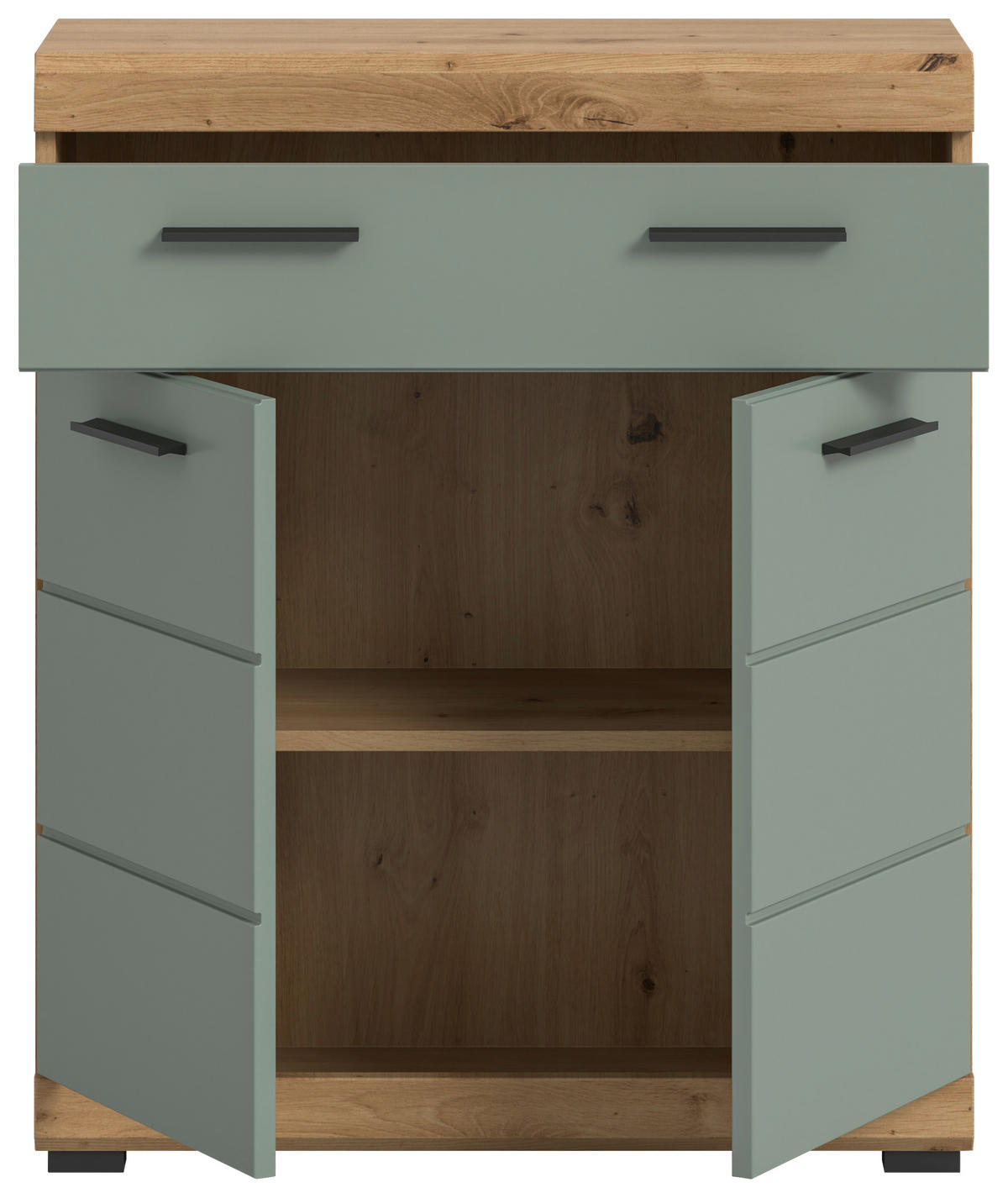 SREDNJE VISOKA OMARA 74/88/31 cm  - črna/barve hrasta, Moderno, umetna masa/leseni material (74/88/31cm) - MID.YOU