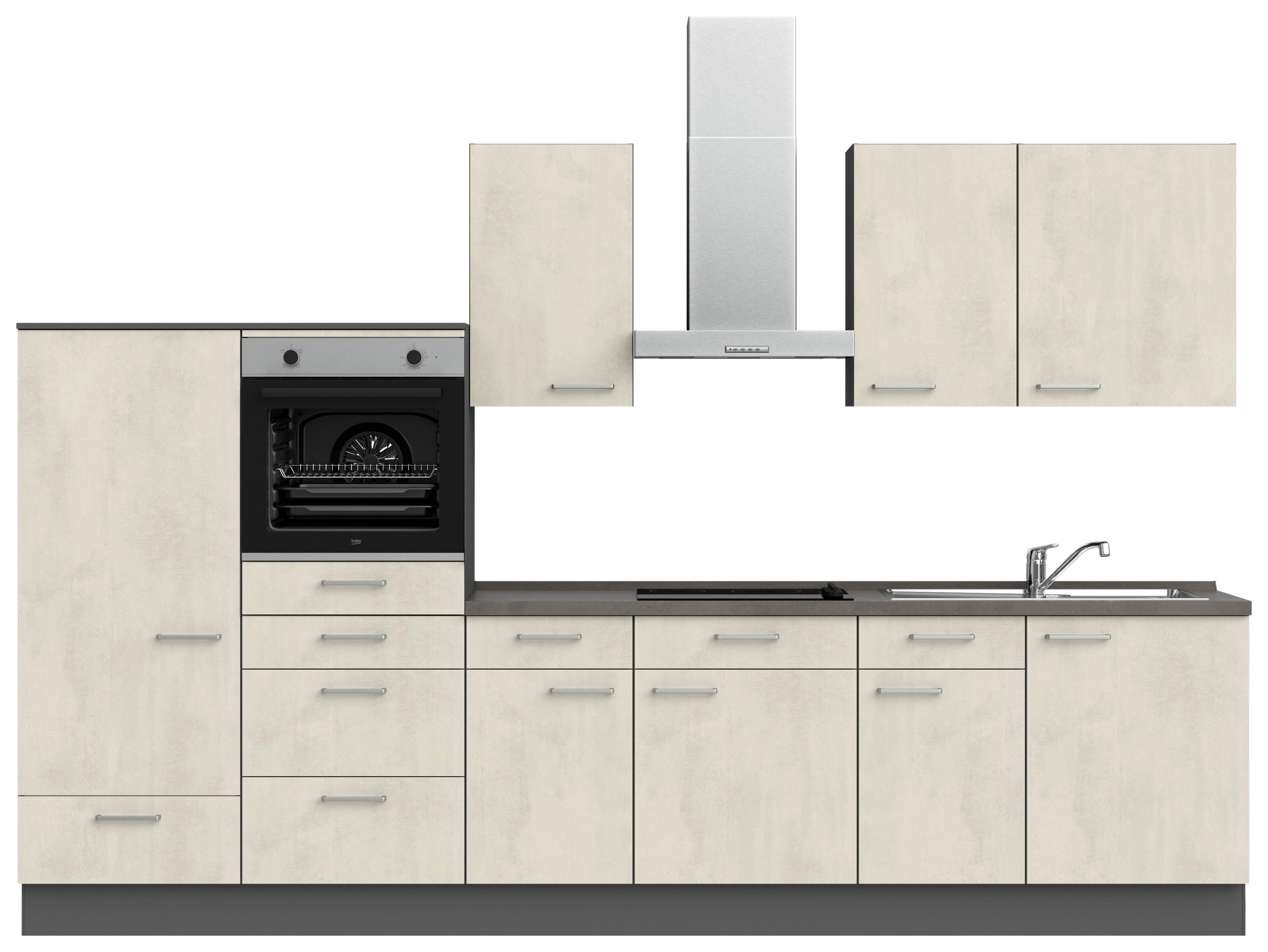 BUCĂTĂRIE FĂRĂ ELECTROCASNICE  - ardeziu/alb, Modern, metal/material pe bază de lemn (330cm) - Nobilia