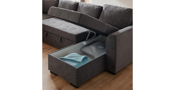 WOHNLANDSCHAFT inkl.Funktionen Dunkelgrau Webstoff - Dunkelgrau/Schwarz, Design, Kunststoff/Textil (205/311/160cm) - Xora