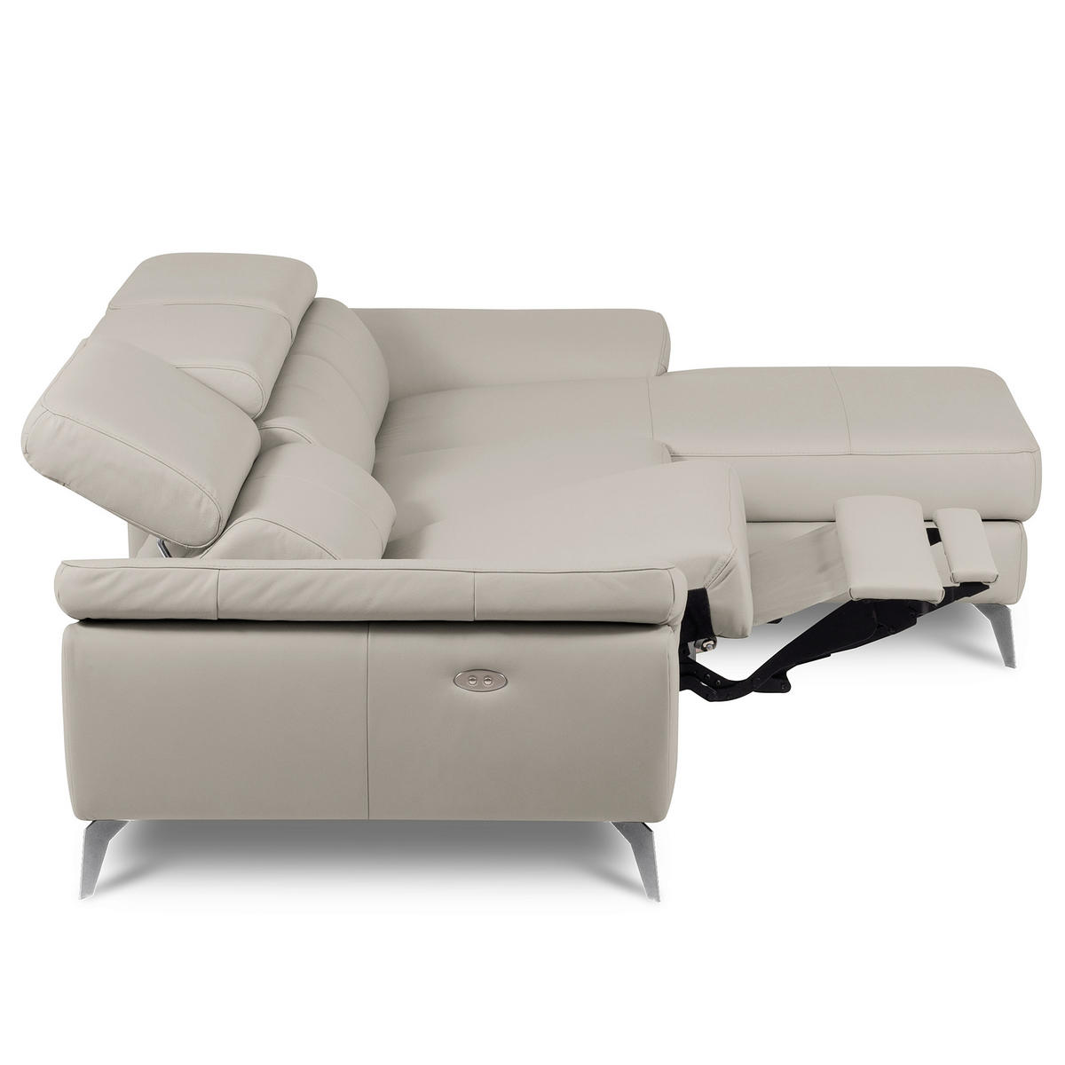 ECKSOFA SONO in Lederlook Echtleder Platinfarben Bettkasten, Armteilverstellung, Kopfteilverstellung  252/179 cm  - Platinfarben/Chromfarben, Design, Leder/Textil (252/179cm) - Livetastic