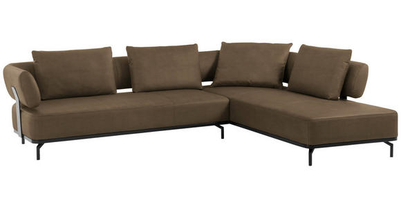 ECKSOFA Braun Echtleder  - Schwarz/Braun, Design, Leder/Metall (302/237cm) - Dieter Knoll