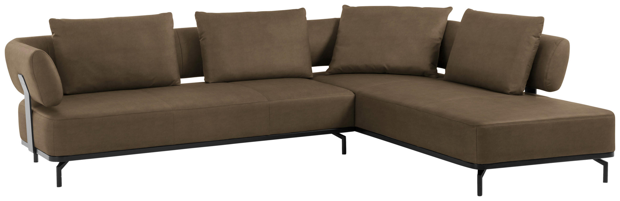 ECKSOFA Palio Braun Echtleder  - Schwarz/Braun, Design, Leder/Metall (302/237cm) - Dieter Knoll