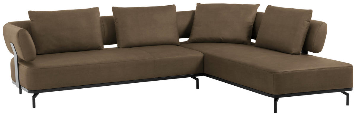 ECKSOFA in Echtleder Braun  302/237 cm  - Schwarz/Braun, Design, Leder/Metall (302/237cm) - Dieter Knoll