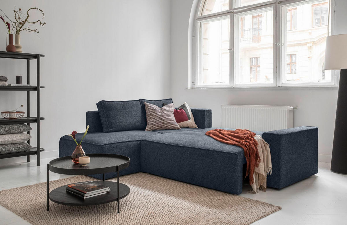 ECKSOFA in Dunkelblau  - Weiss/Schwarz, Design, Kunststoff/Textil (194/246cm) - MID.YOU