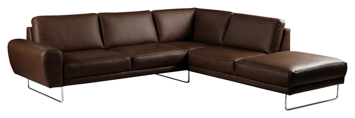 ECKSOFA in Echtleder Dunkelbraun  273/250 cm  - Chromfarben/Dunkelbraun, Design, Leder/Metall (273/250cm) - Livetastic