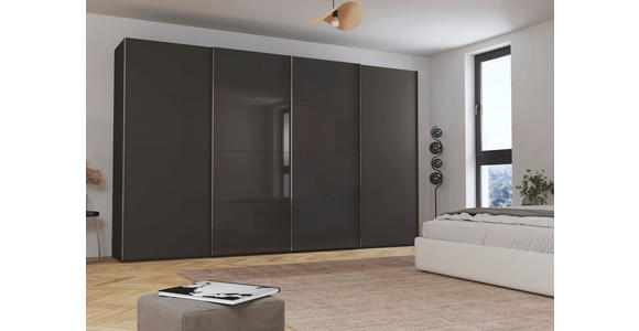 SCHWEBETÜRENSCHRANK 361/223/68 cm 4-türig Graphitfarben  - Chromfarben/Graphitfarben, KONVENTIONELL, Glas/Holzwerkstoff (361/223/68cm) - Novel