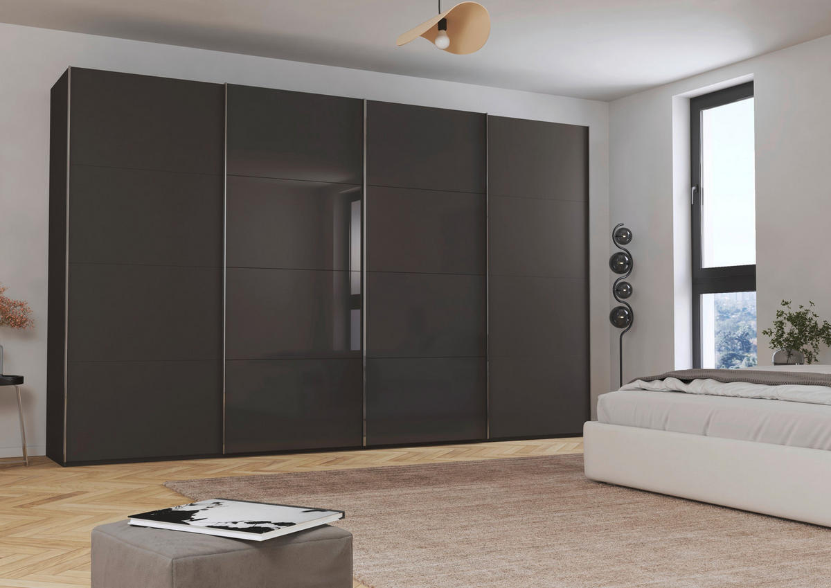 SCHWEBETÜRENSCHRANK 361/223/68 cm 4-türig Graphitfarben  - Chromfarben/Graphitfarben, KONVENTIONELL, Glas/Holzwerkstoff (361/223/68cm) - Novel
