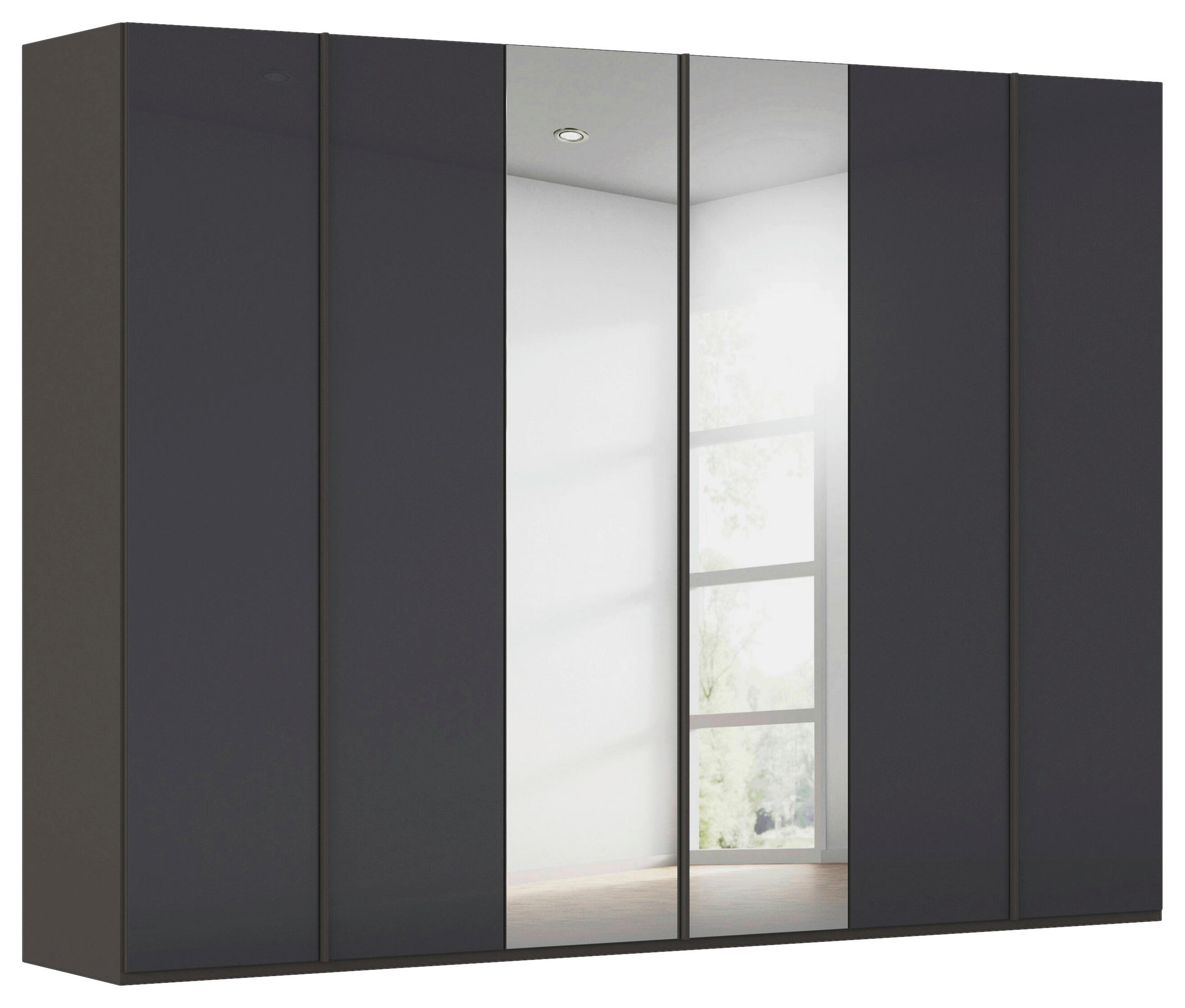 DREHTÜRENSCHRANK 301/235/61 cm,  in 6-türig  - Graphitfarben, Basics, Glas/Holzwerkstoff (301/235/61cm) - Novel