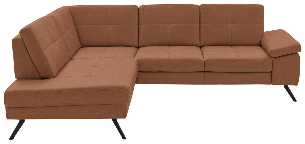 ECKSOFA in Lederlook, Mikrofaser Braun  - Schwarz/Braun, Design, Textil/Metall (194/261cm) - Beldomo System