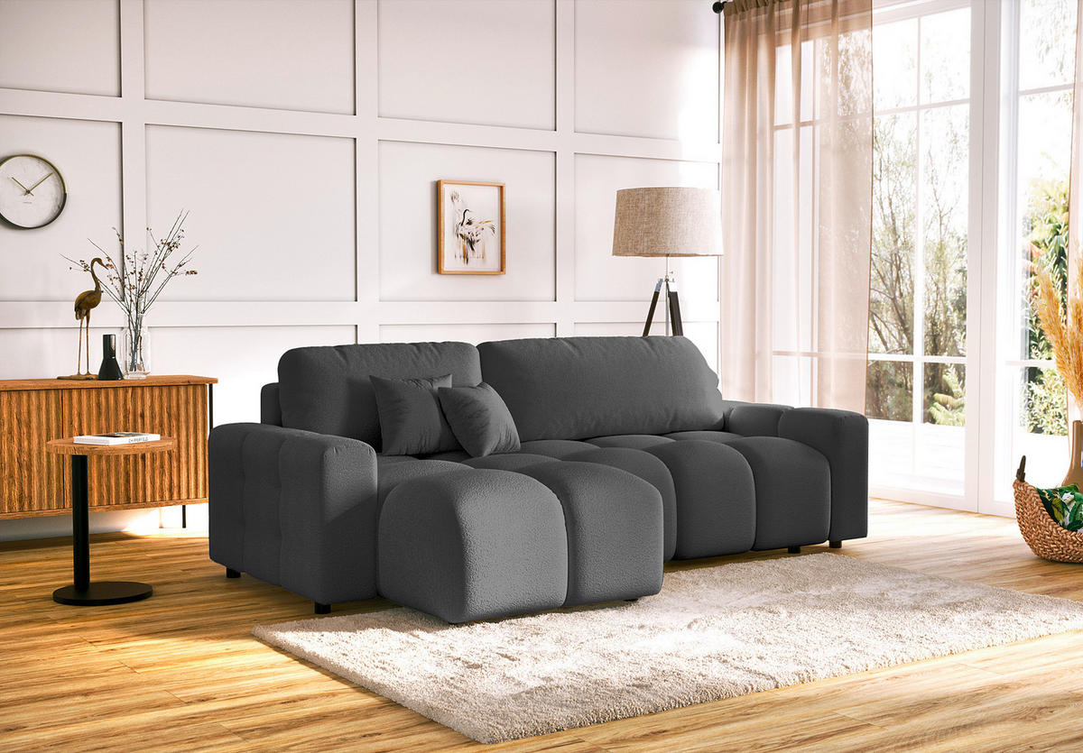ECKSOFA Luki Grau Bouclé  - Schwarz/Grau, Design, Kunststoff/Textil (233/142cm) - Livetastic