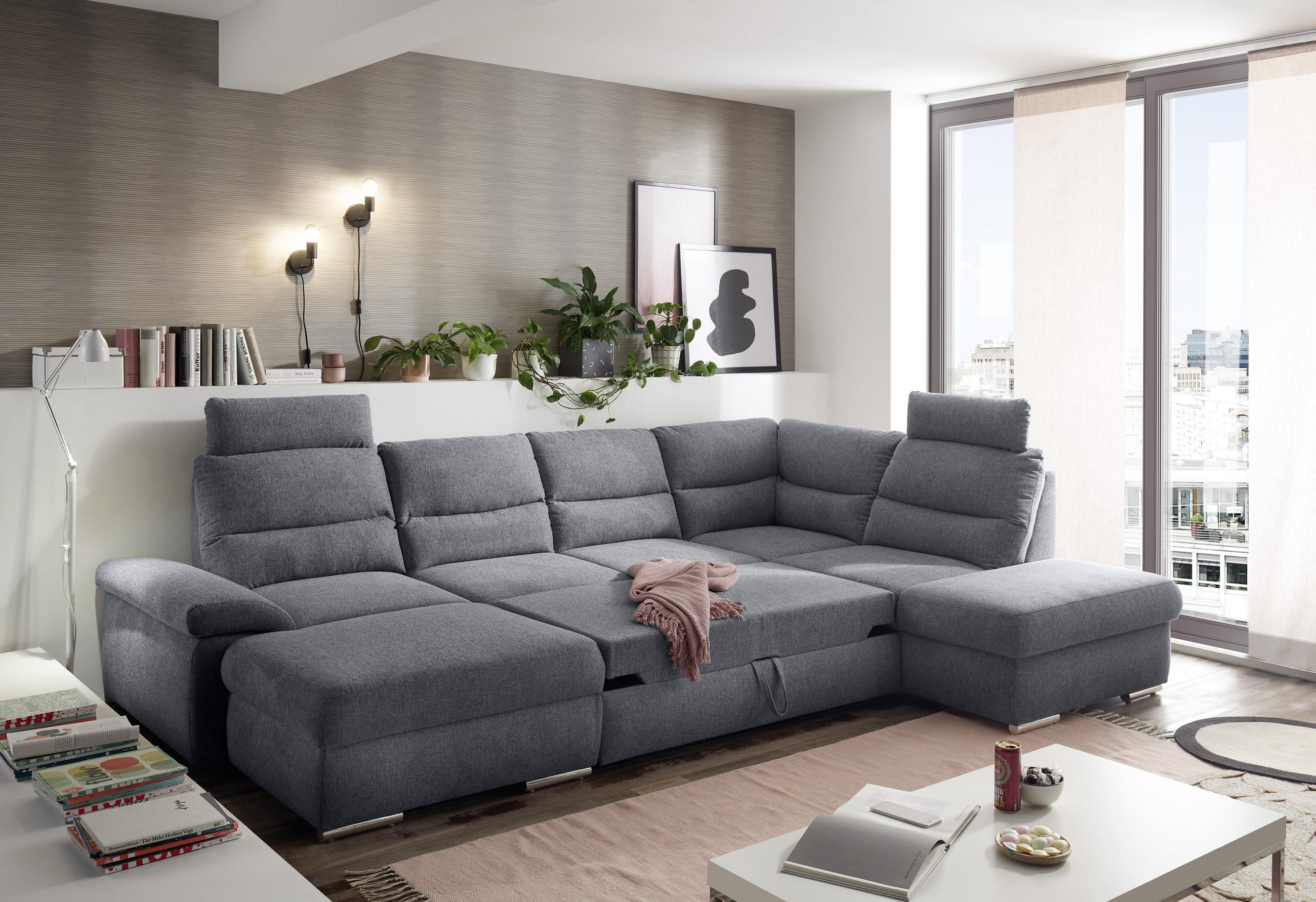SOFFA i tyg antracit - silver/antracit, Basics, träbaserade material/textil (166/325/218cm) - MID.YOU