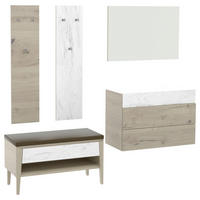 GARDEROBE 5-teilig  in 220/194/42,6 cm  - Eichefarben/Weiß, Natur, Glas/Leder (220/194/42,6cm) - Voglauer