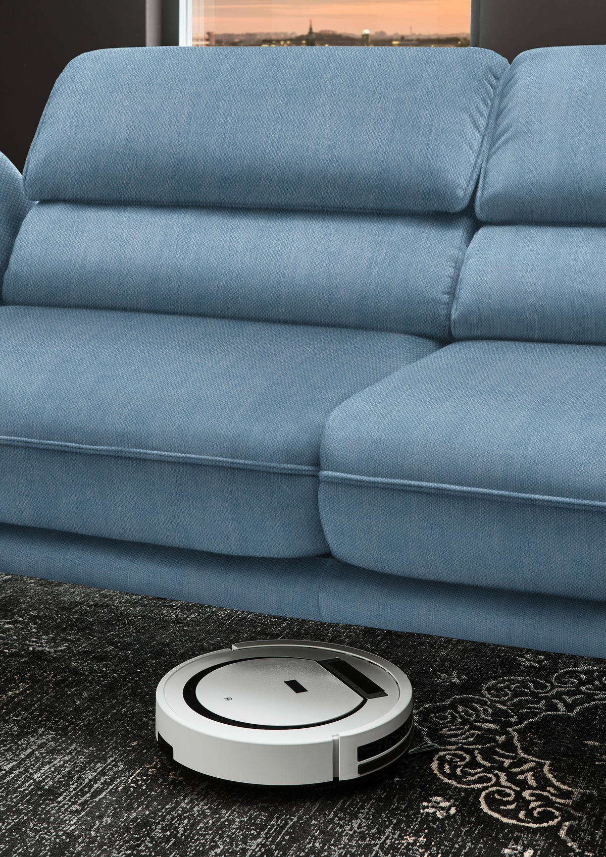 ECKSOFA in Velours Hellblau  - Schwarz/Hellblau, Design, Textil/Metall (283/153cm) - Valdera