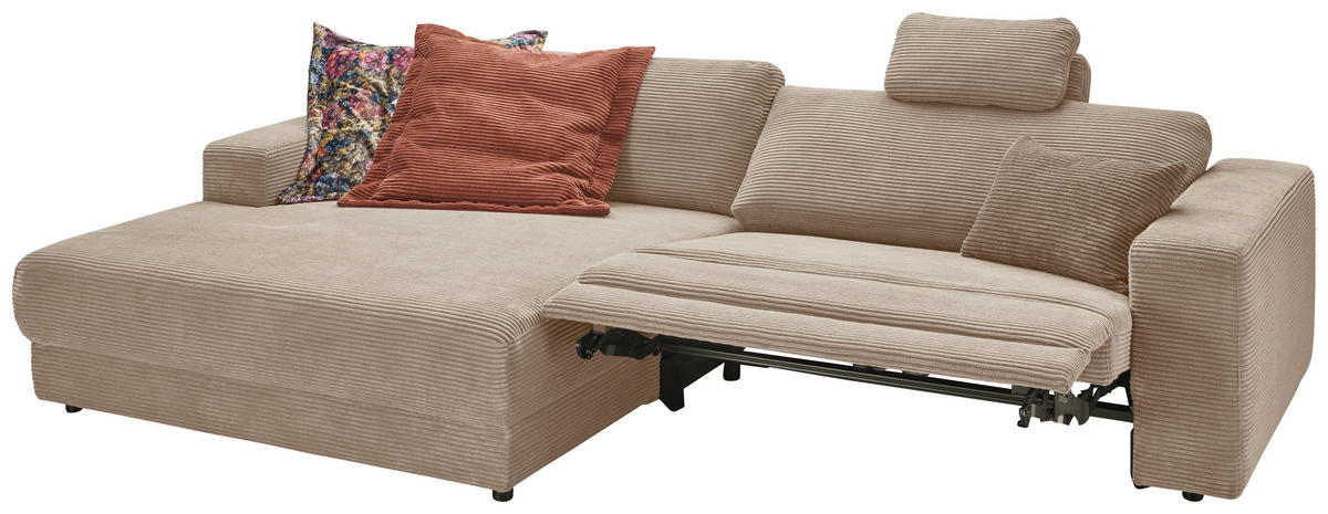 ECKSOFA in Cord Taupe  - Taupe/Schwarz, Design, Kunststoff/Textil (168/296cm) - Pure Home Lifestyle