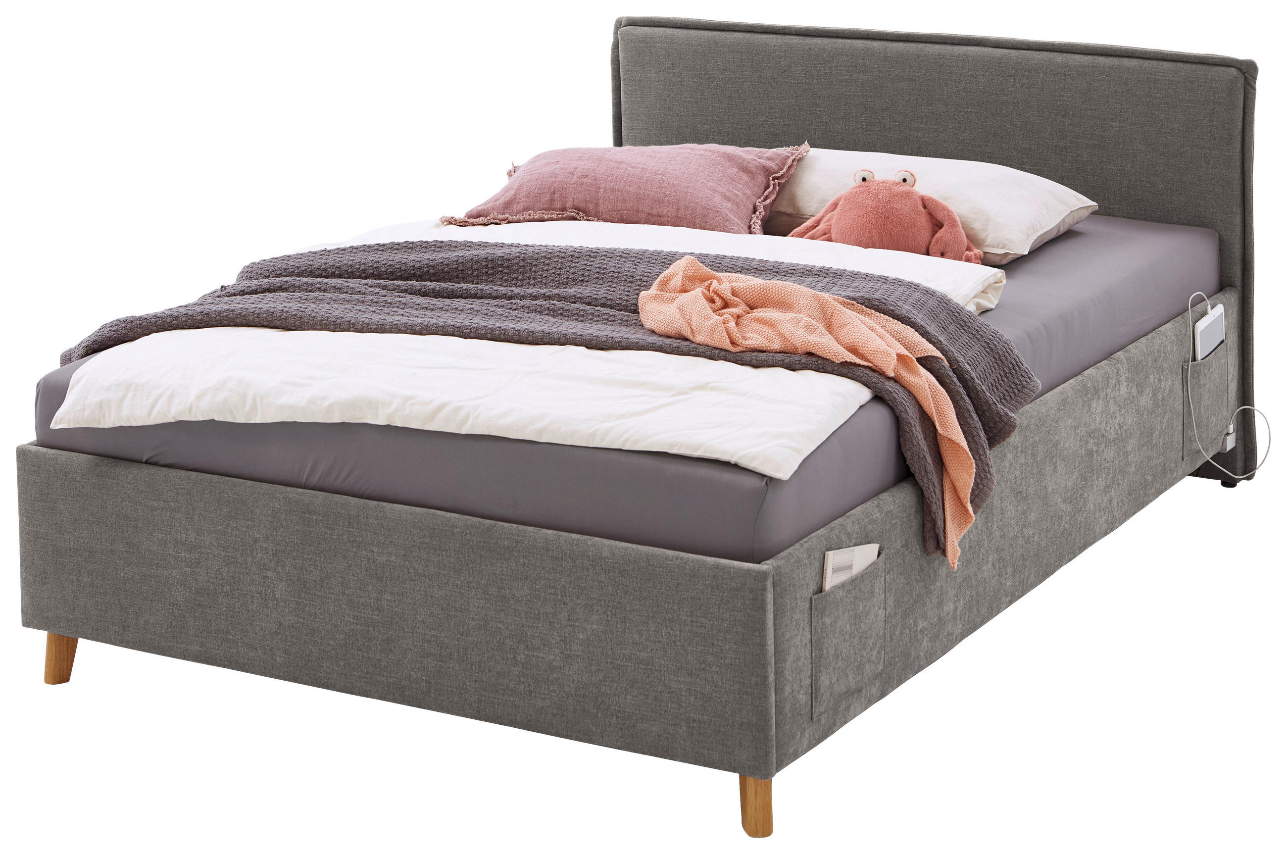 POLSTERBETT 120/200 cm  in Grau  - Eichefarben/Grau, KONVENTIONELL, Holz/Textil (120/200cm) - Stylife