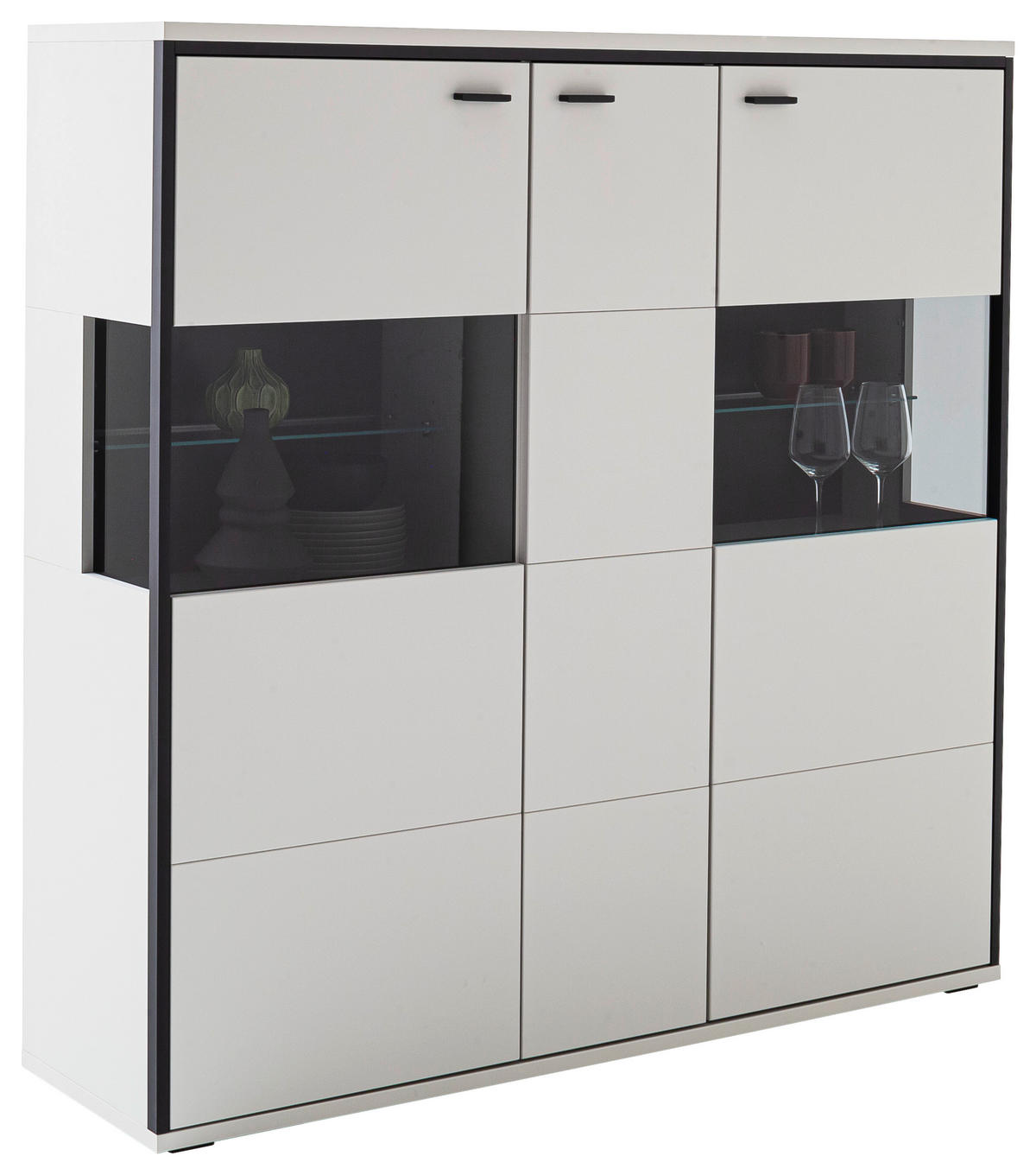 HIGHBOARD Schwarz, Weiss  134/136/38 cm  - Weiss/Schwarz, Design, Glas/Holzwerkstoff (134/136/38cm) - Stylife