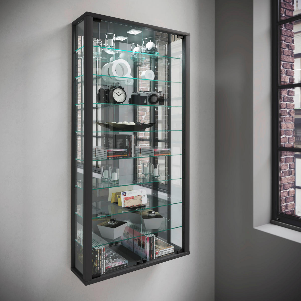 HÄNGEVITRINE in Schwarz  - Schwarz, Modern, Glas/Holzwerkstoff (59/114,3/18cm) - MID.YOU