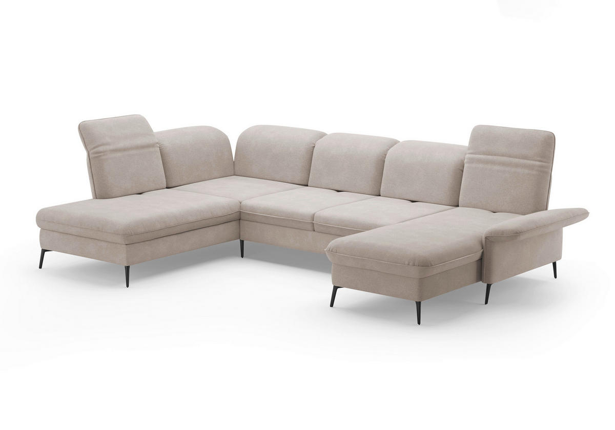 WOHNLANDSCHAFT in Flachgewebe Greige  - Greige/Schwarz, Konventionell, Textil/Metall (231/359/198cm) - Sit & More