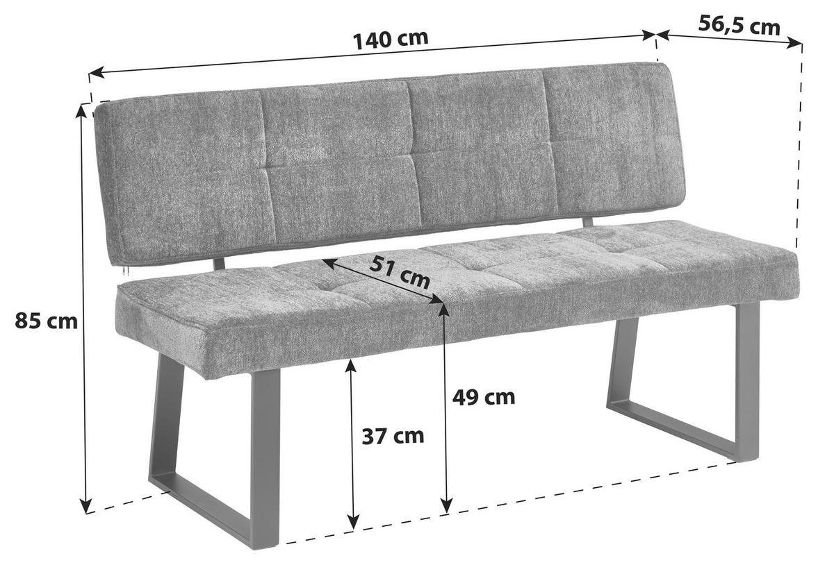 SITZBANK in Metall, Textil Dunkelgrau  - Dunkelgrau/Schwarz, LIFESTYLE, Textil/Metall (140/85/56,5cm) - Livetastic