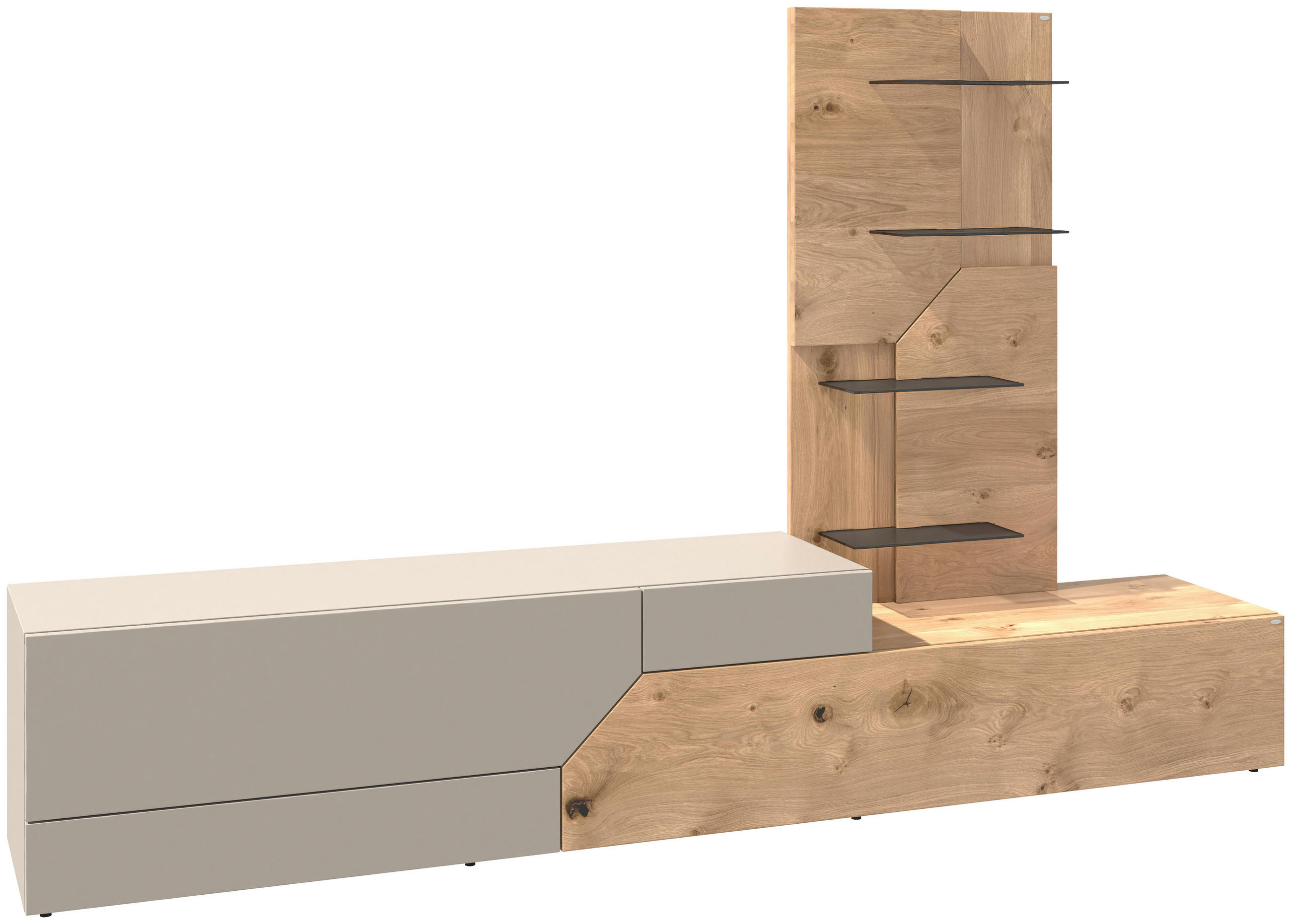 WOHNWAND 2-teilig  in Taupe, Eichefarben  256/162/45 cm  - Taupe/Wildeiche, Design, Glas/Holz (256/162/45cm) - Voglauer