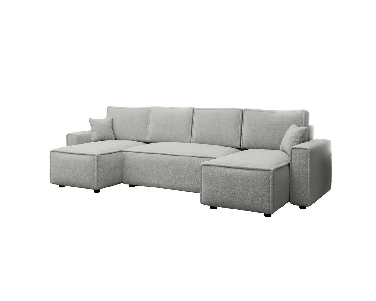 WOHNLANDSCHAFT Hellgrau Bouclé  - Hellgrau/Schwarz, MODERN, Kunststoff/Textil (140/305/140cm) - Carryhome